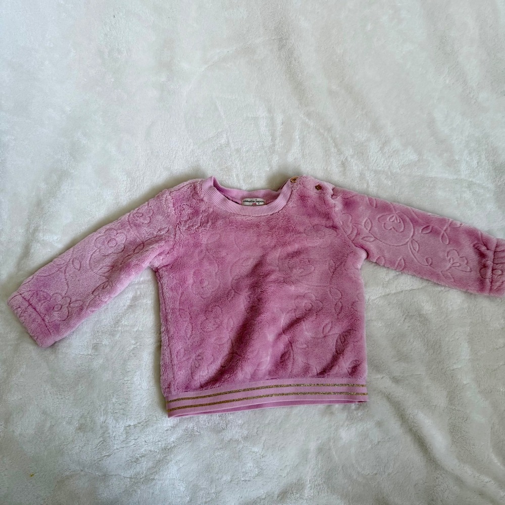 Nanette Lepore Baby Girls Pink Faux Fur Teddy Bear Sweater Size 3-6M Floral